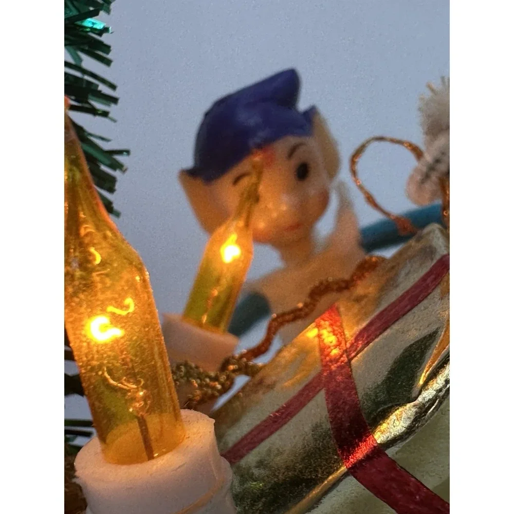 Vintage Christmas Santa Clause Pixie Elves Reindeers Sleigh Electric 1960s